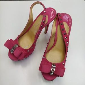 Pink Studded Peep Toe Platform Slingbacks 7.5